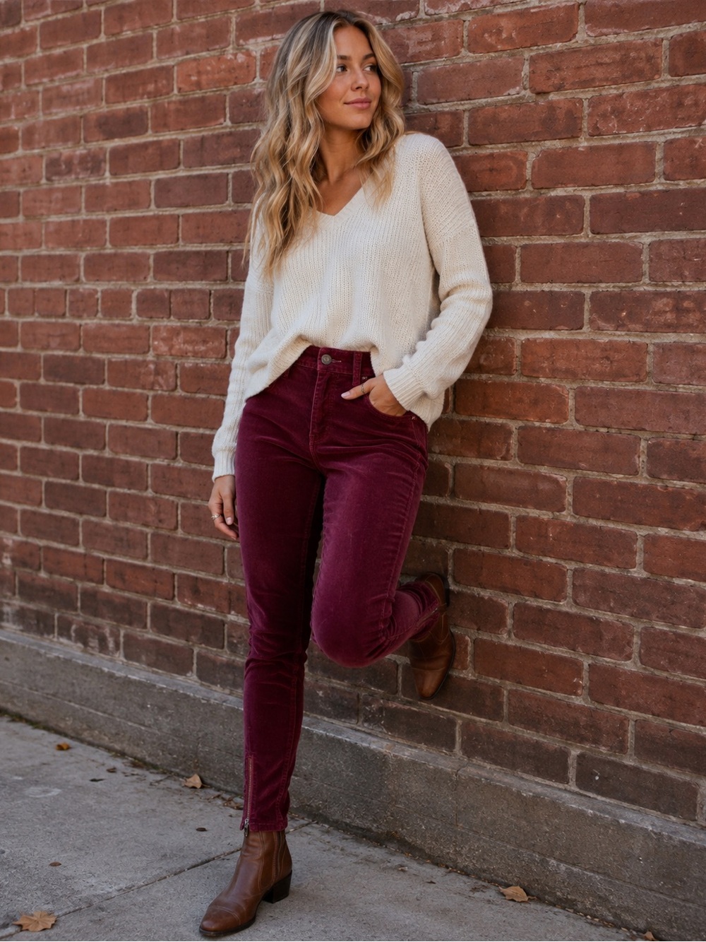 Pilcro No. 25 Burgundy Corduroy Skinny Ankle Zip Pants Size 25